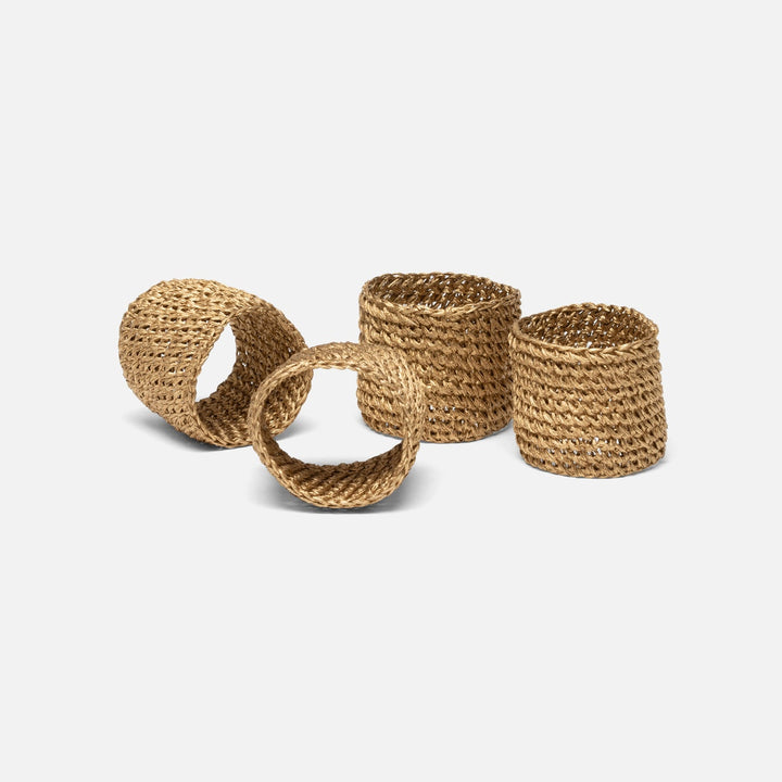 Emmy Gold Crochet Napkin Ring Abaca Pack/4 Boxed
