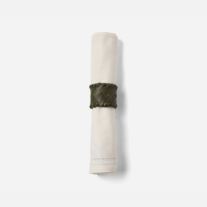 Fordham Forest Green Braided Napkin Ring Full-Grain Leather Boxed Pack/4