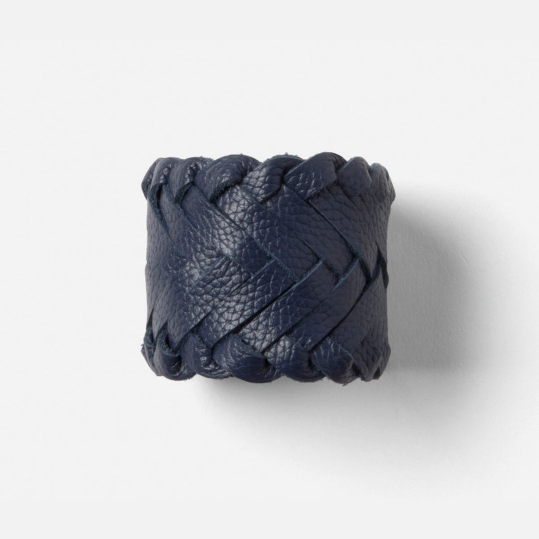 Fordham Navy Braided Napkin Ring Full-Grain Leather Boxed Pack/4