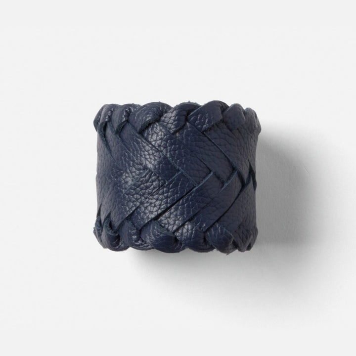 Fordham Navy Braided Napkin Ring Full-Grain Leather Boxed Pack/4