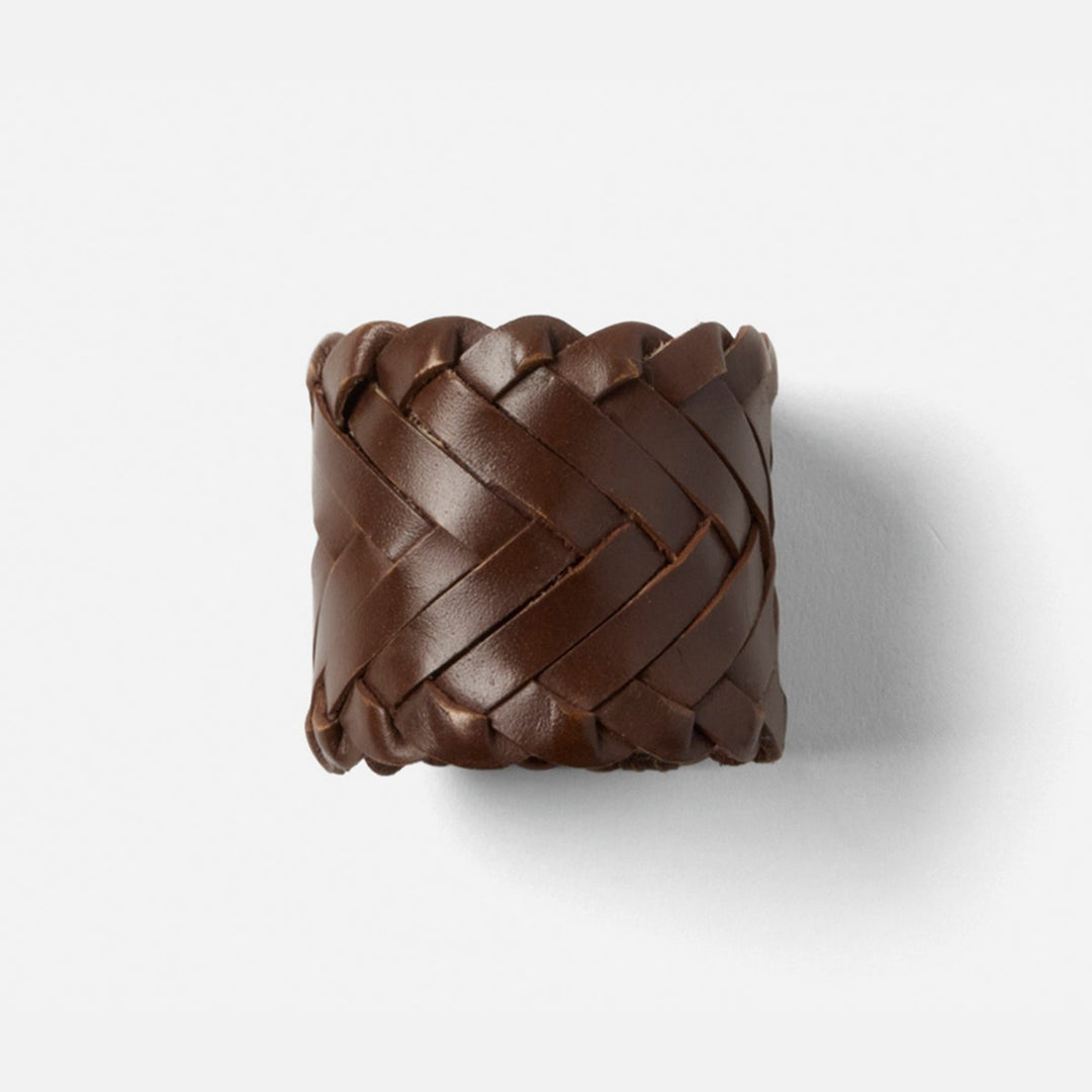 Fordham Tobacco Braided Napkin Ring Full-Grain Leather Boxed Pack/4
