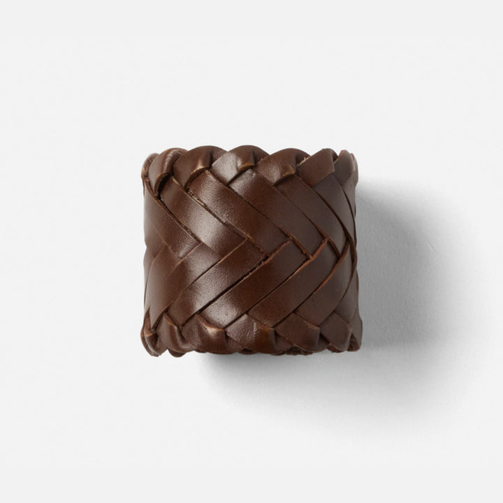 Fordham Tobacco Braided Napkin Ring Full-Grain Leather Boxed Pack/4