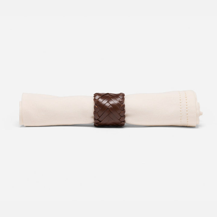 Fordham Tobacco Braided Napkin Ring Full-Grain Leather Boxed Pack/4