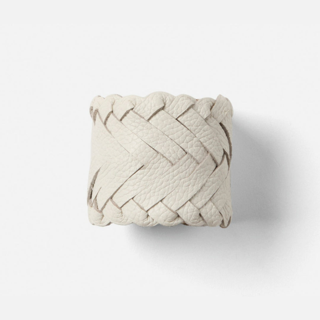 Fordham White Braided Napkin Ring Full-Grain Leather Boxed Pack/4