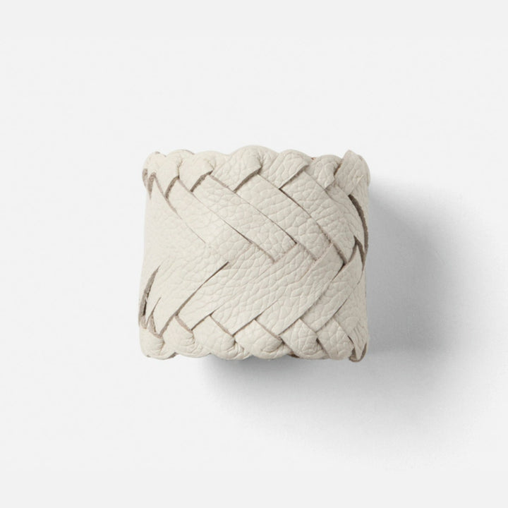 Fordham White Braided Napkin Ring Full-Grain Leather Boxed Pack/4