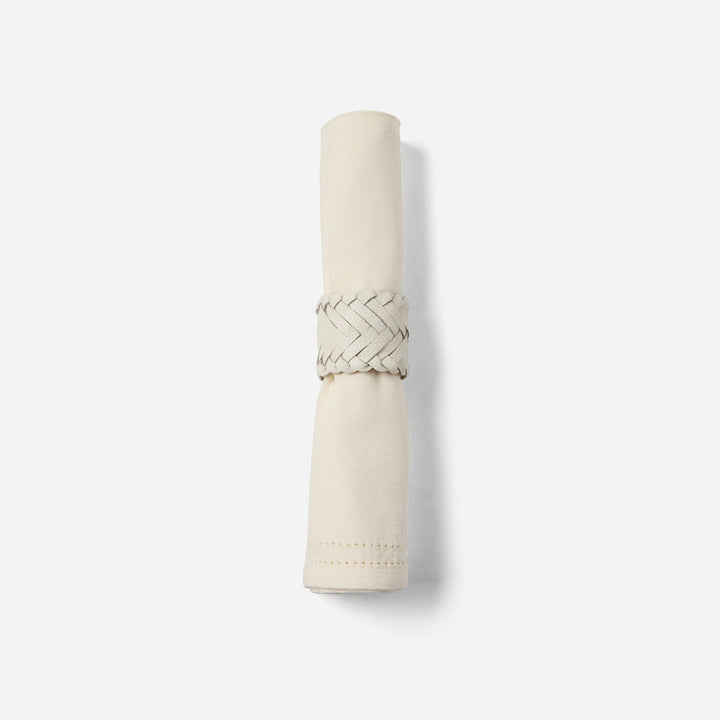 Fordham White Braided Napkin Ring Full-Grain Leather Boxed Pack/4