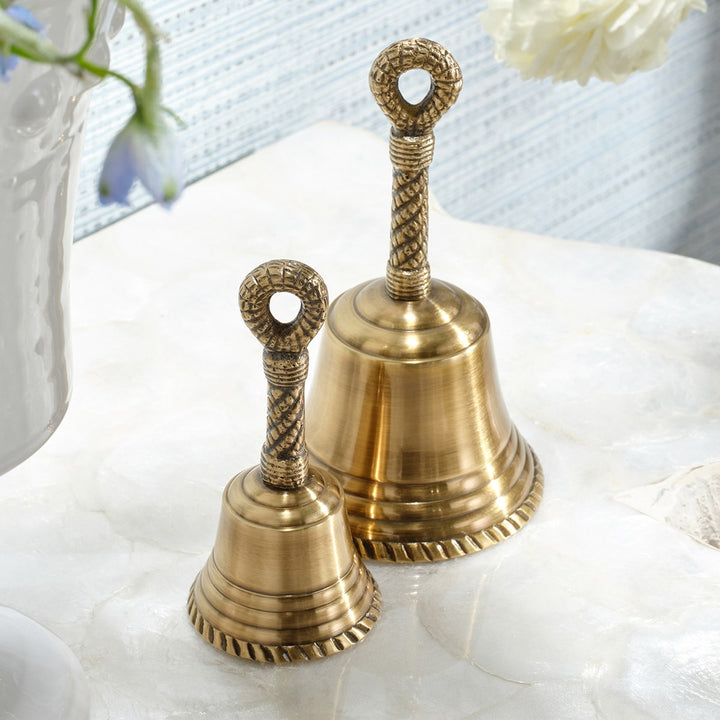 Frannie Antique Brass Rope Dinner Bell Metal Set/3