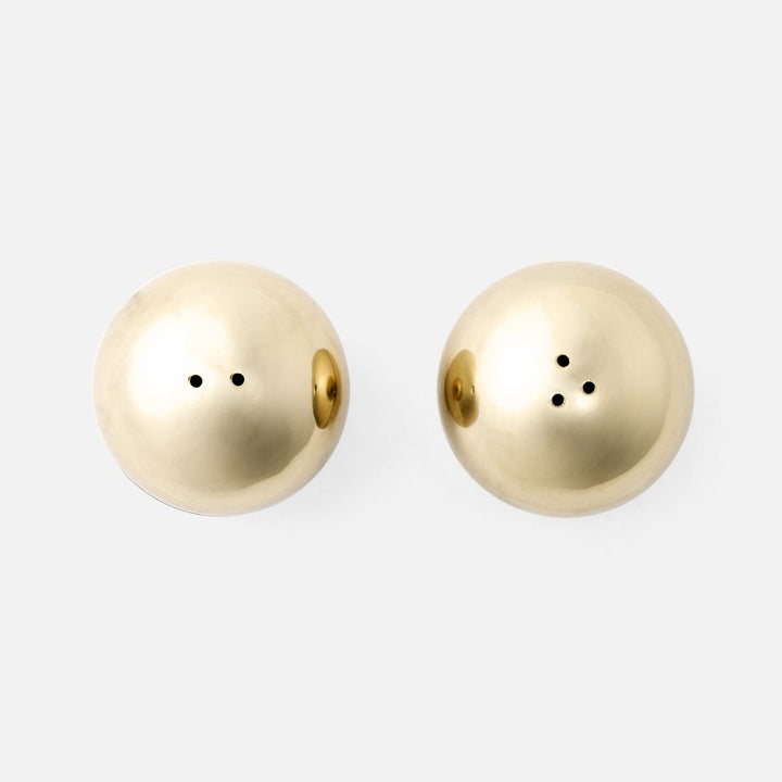 Helios Polished Gold 1 Set Of Sphere Salt And Pepper Shakers Brass Boxed