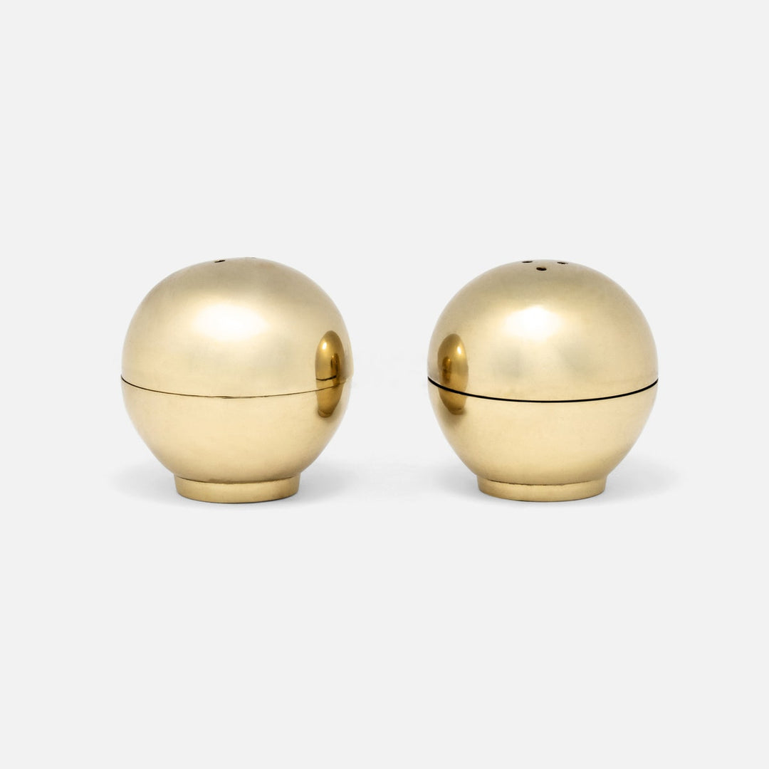 Helios Polished Gold 1 Set Of Sphere Salt And Pepper Shakers Brass Boxed