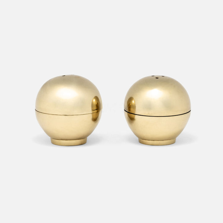 Helios Polished Gold 1 Set Of Sphere Salt And Pepper Shakers Brass Boxed