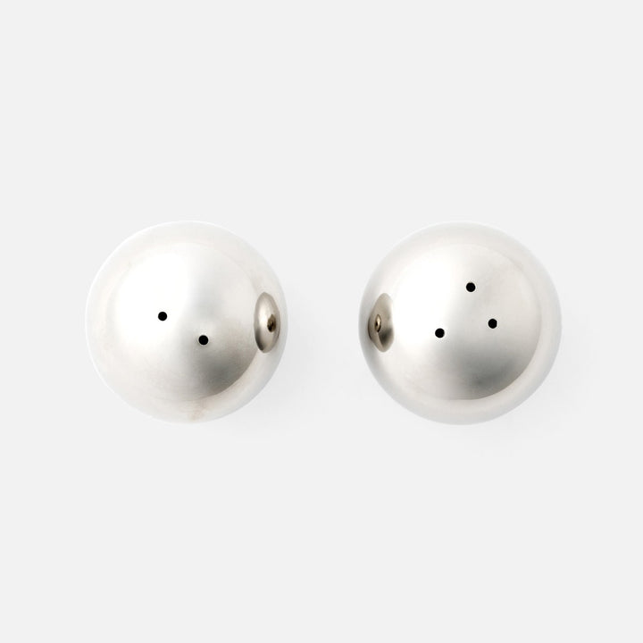 Helios Polished Silver 1 Set Of Sphere Salt And Pepper Shakers Brass Boxed