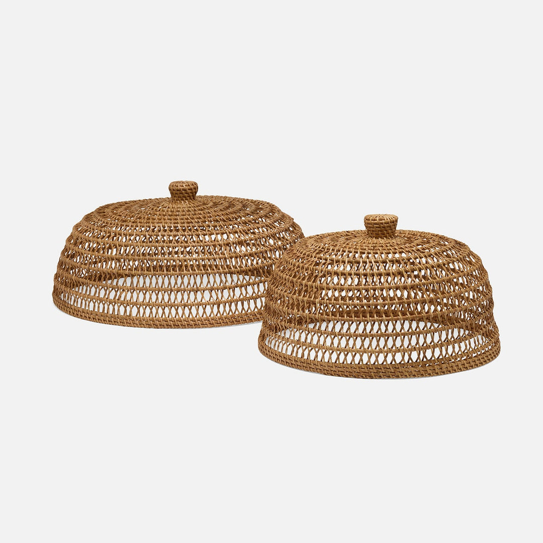 Jacen Honey Food Cover W/ Knob Handle Round Rattan Set/2