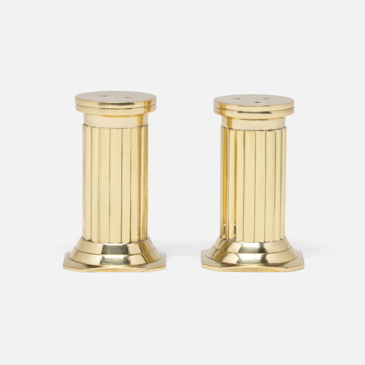 Lazarus Polished Gold 1 Set Of Column Salt And Pepper Shakers Brass Boxed