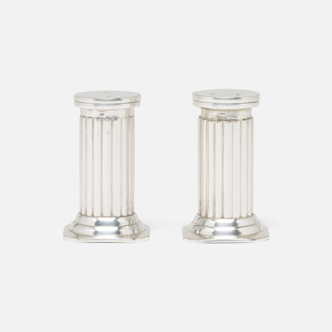 Lazarus Polished Silver 1 Set Of Column Salt And Pepper Shakers Brass Boxed