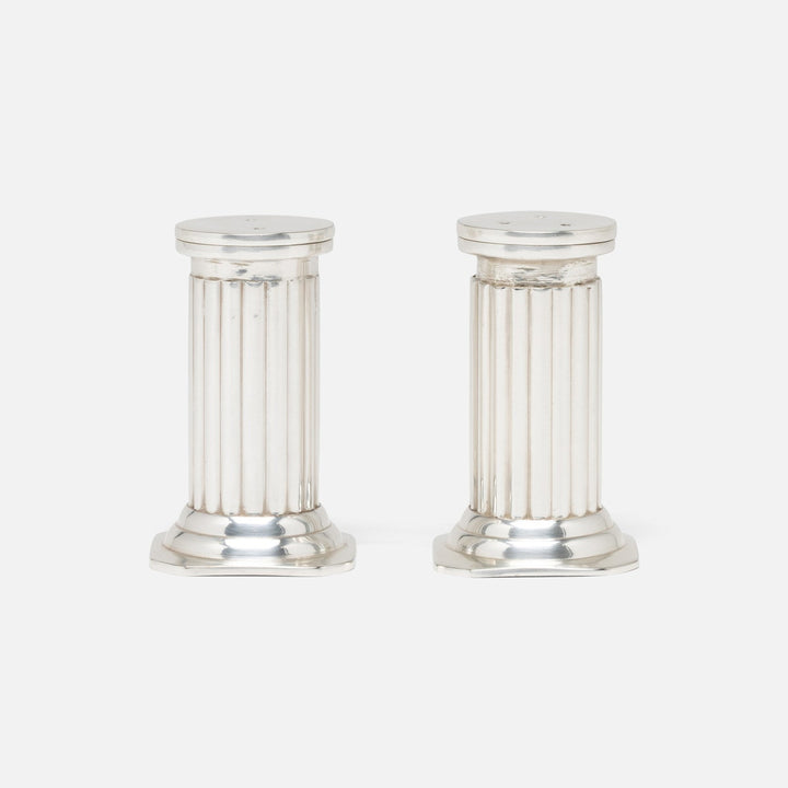 Lazarus Polished Silver 1 Set Of Column Salt And Pepper Shakers Brass Boxed