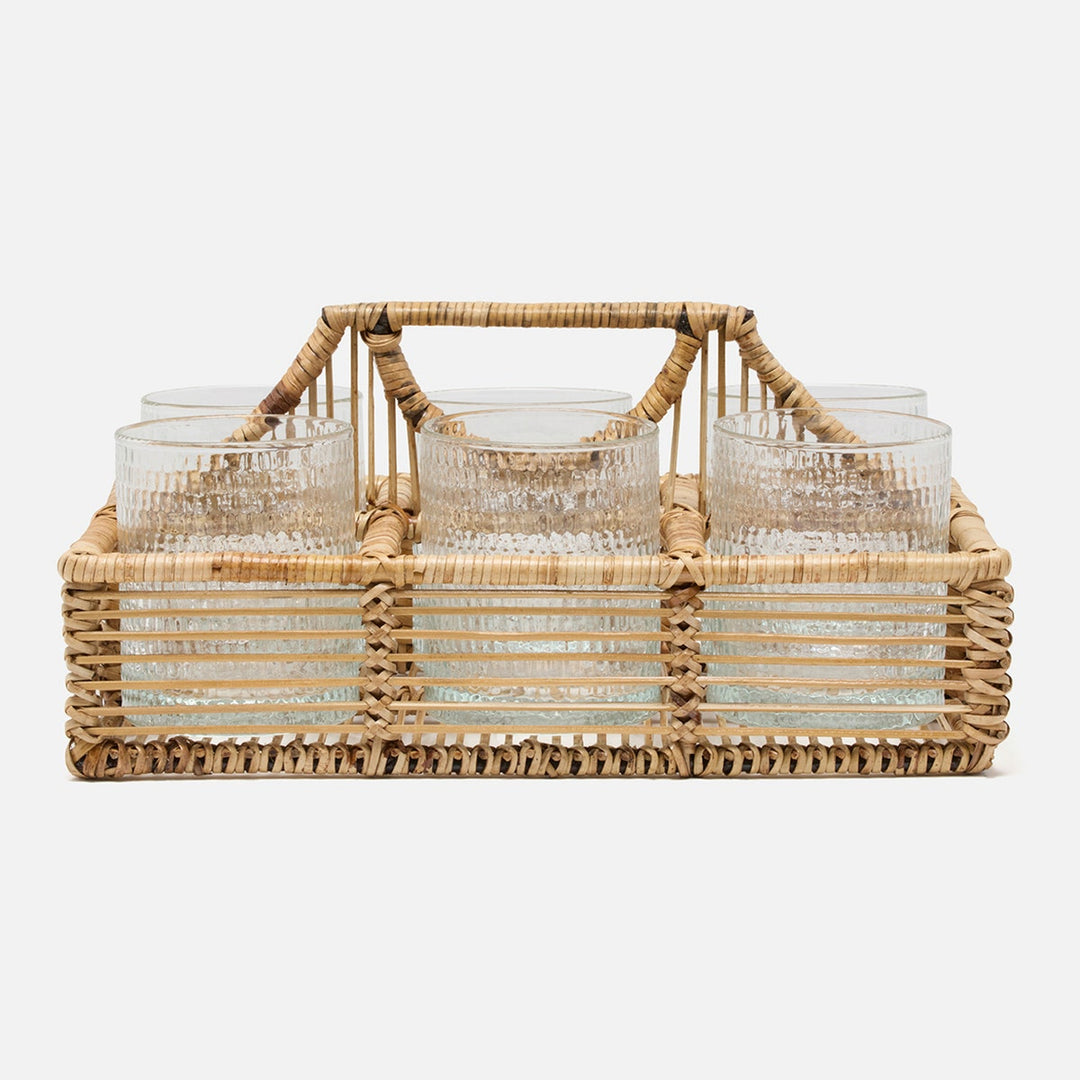 Lombard Natural Glassware Caddy Bamboo/Rattan/Iron