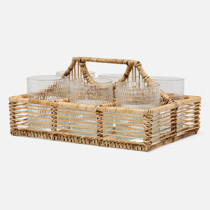 Lombard Natural Glassware Caddy Bamboo/Rattan/Iron
