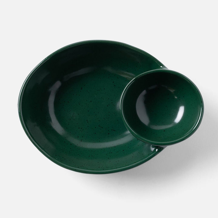 Marcus Dark Green Salt Glaze Olive Bowl Oval Stoneware Pack/2