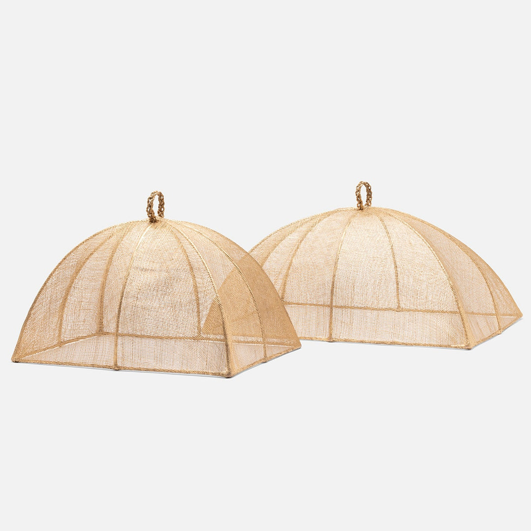 Rachel Gold Food Cover Rectangular Sinamay Set/2