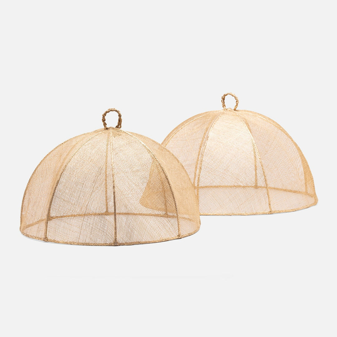 Rachel Gold Food Cover Round Sinamay Set/2