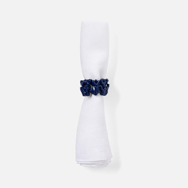 Sasha Navy Coated Coral Napkin Ring Brass Boxed Set Of 4