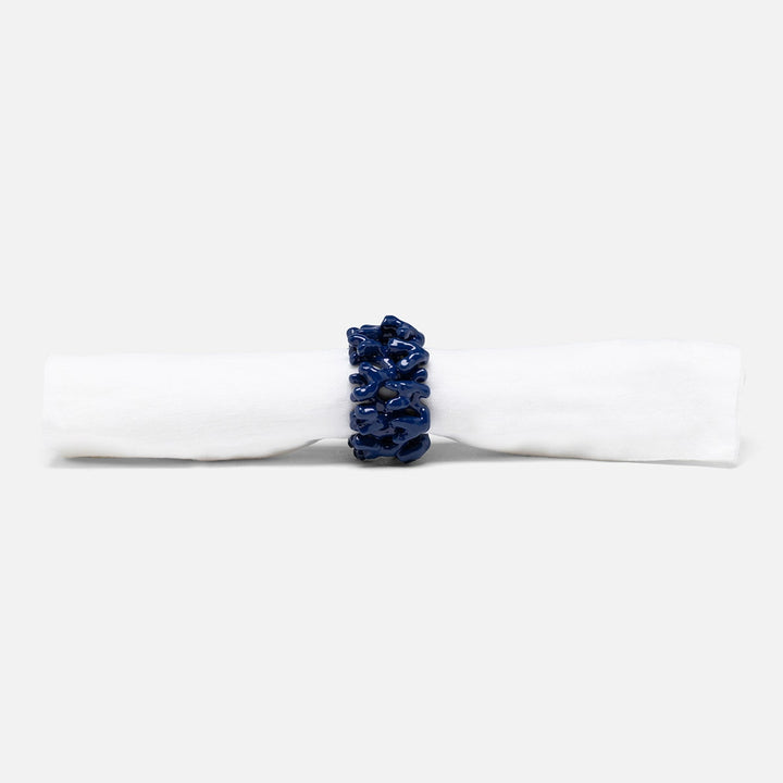 Sasha Navy Coated Coral Napkin Ring Brass Boxed Set Of 4