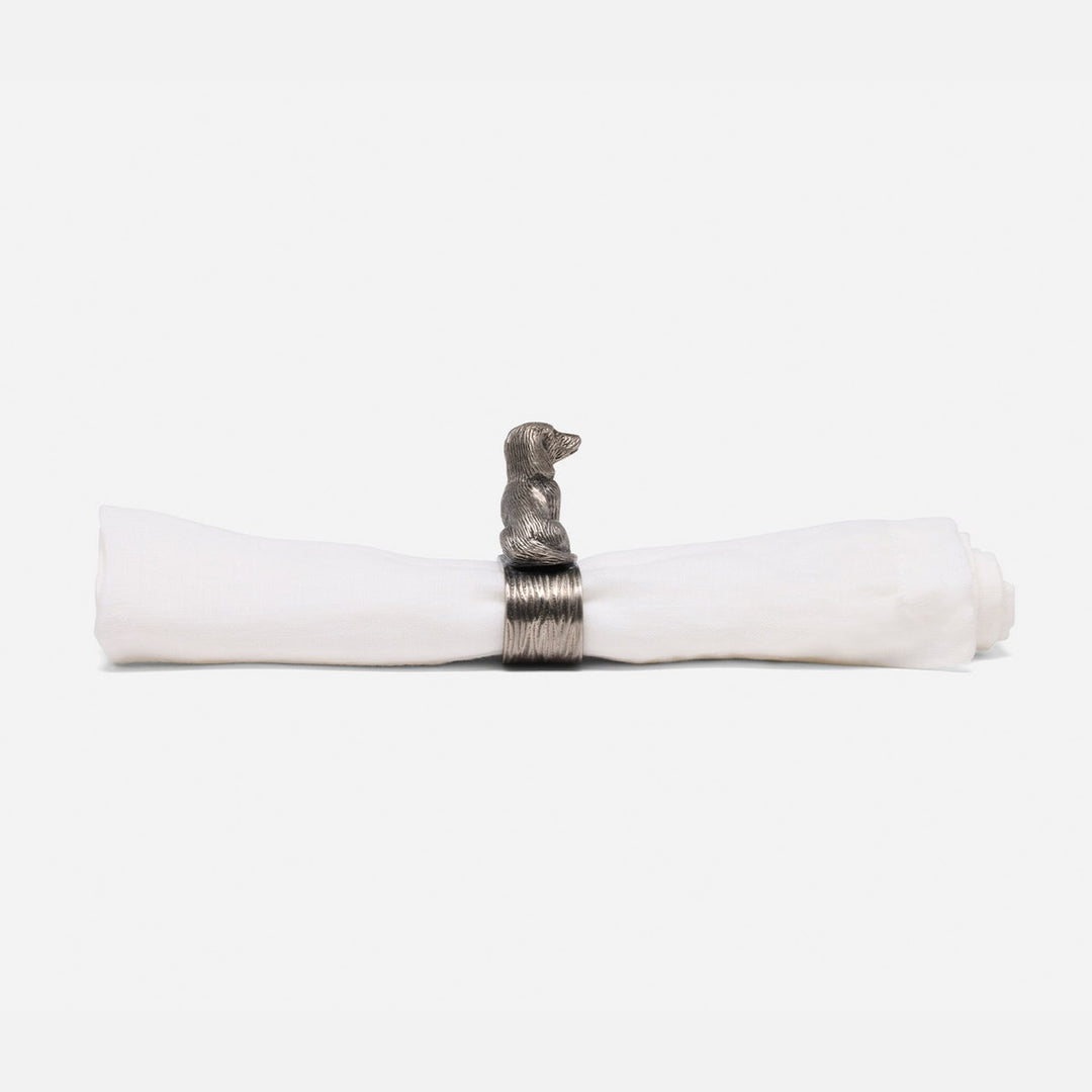 Skipper Antique Pewter Dachshund Napkin Ring Brass Boxed Pack/4