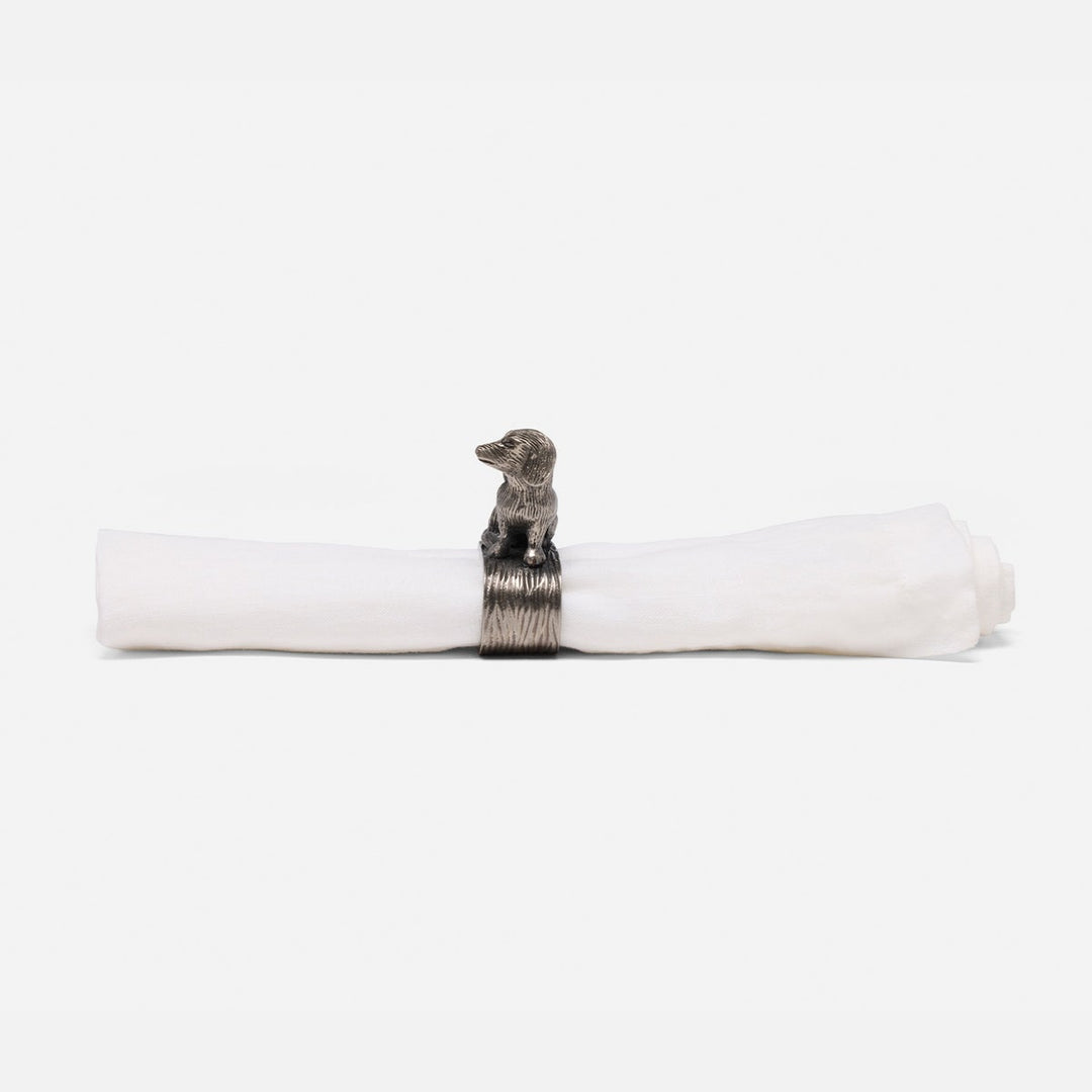 Skipper Antique Pewter Dachshund Napkin Ring Brass Boxed Pack/4