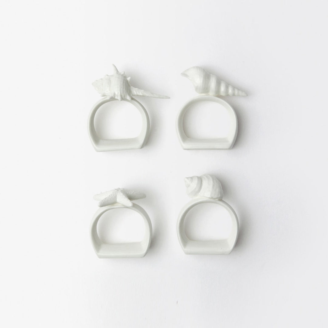Adrian White Glaze Sea Life Napkin Rings Boxed Set Of 4