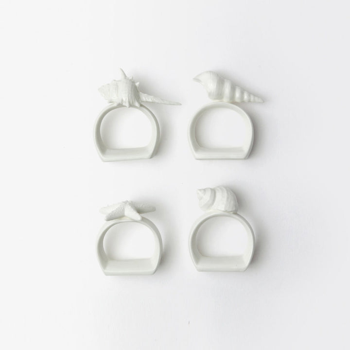 Adrian White Glaze Sea Life Napkin Rings Boxed Set Of 4
