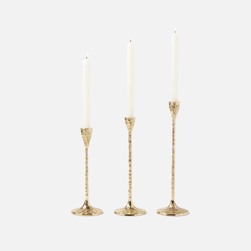 Alina Gold Candle Holders Hammered Brass Set/3