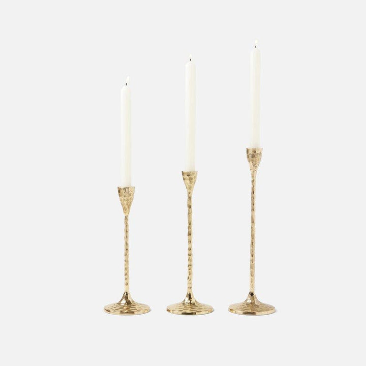 Alina Gold Candle Holders Hammered Brass Set/3