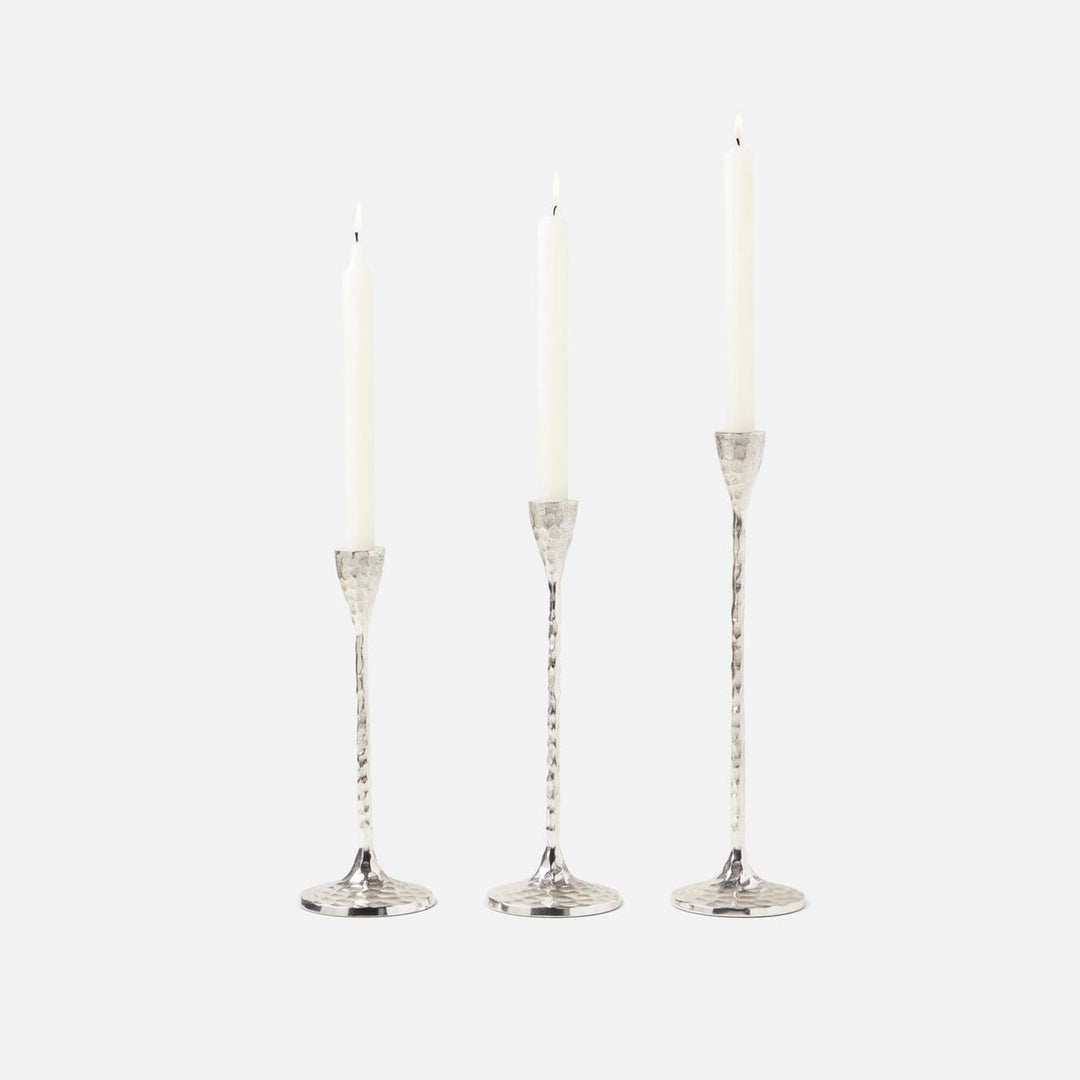 Alina Silver Candle Holders Hammered Brass Set/3