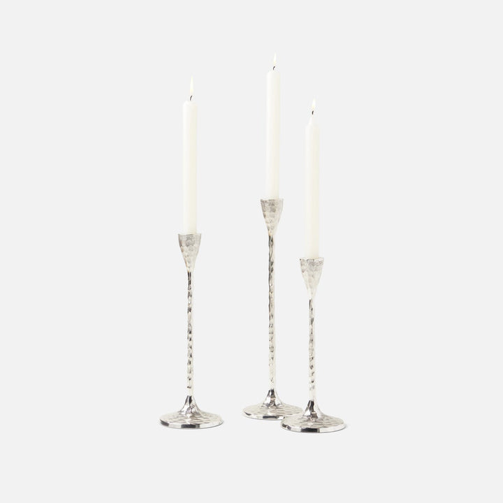 Alina Silver Candle Holders Hammered Brass Set/3