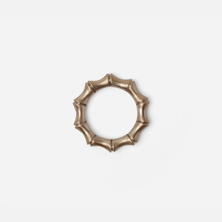Avery Bamboo Napkin Ring Tarnished Silver Brass Boxed Set Of 4
