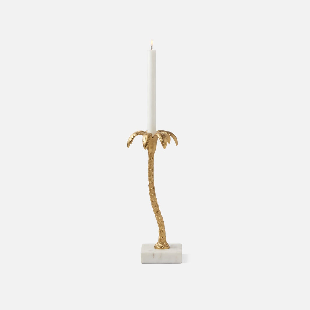 Farrah Gold/White Large Candle Holder Aluminum/Marble Pack/2