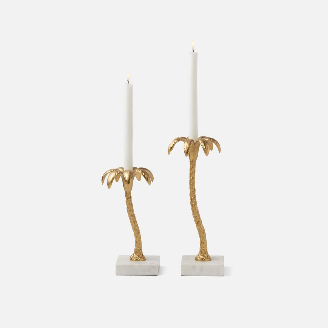 Farrah Gold/White Large Candle Holder Aluminum/Marble Pack/2