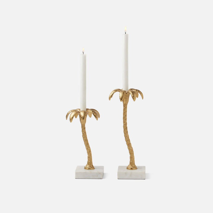 Farrah Gold/White Large Candle Holder Aluminum/Marble Pack/2
