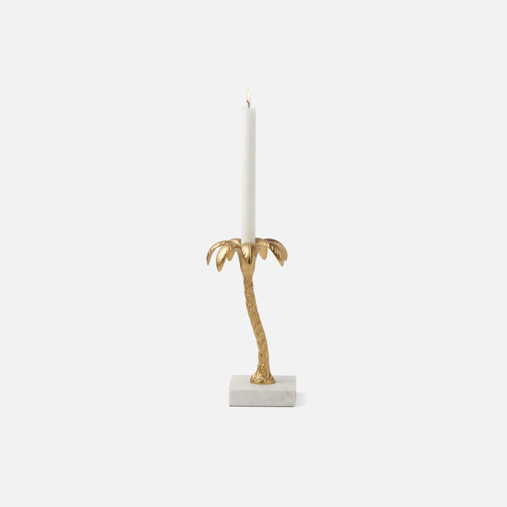 Farrah Gold/White Large Candle Holder Aluminum/Marble Pack/2
