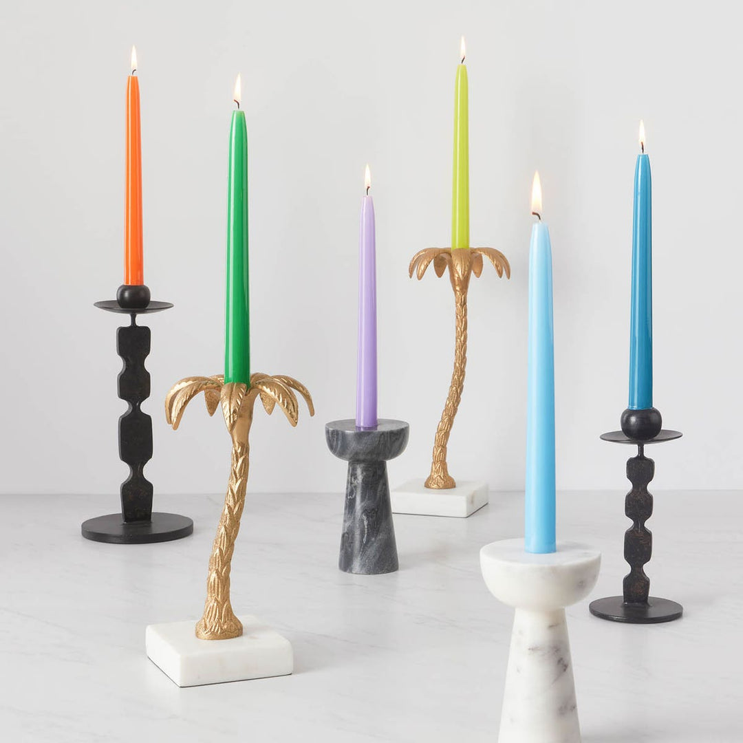 Farrah Gold/White Small Candle Holder Aluminum/Marble Pack/2