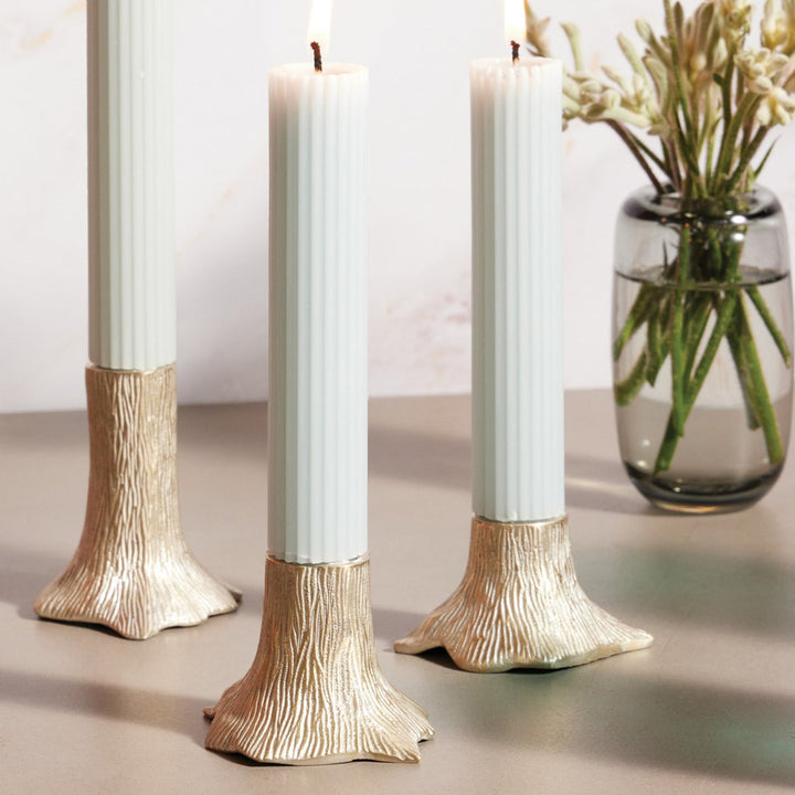 Griffin Tarnished Silver Candle Holders Brass Set/3