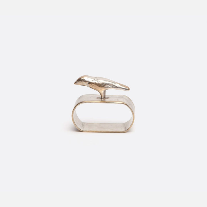 Hailey Bird Napkin Ring Tarnished Silver Brass Boxed Set Of 4
