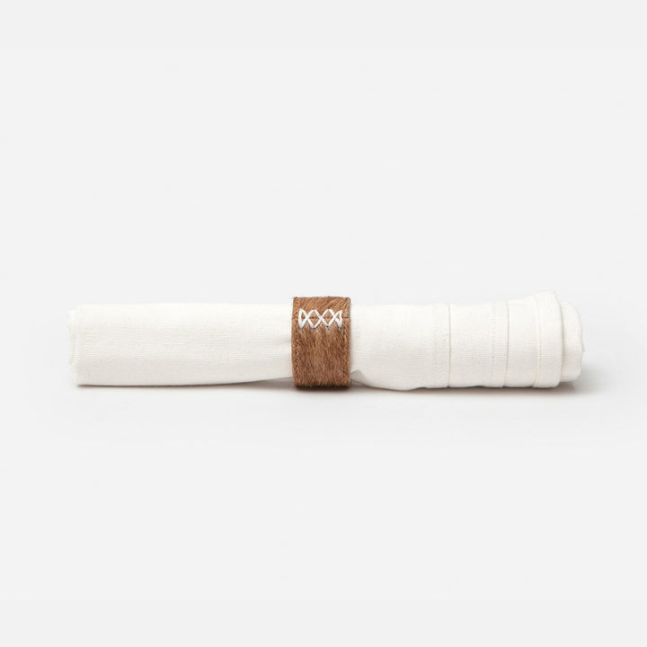 Morgan Napkin Ring Beige Hair-On Hide Boxed Set Of 4