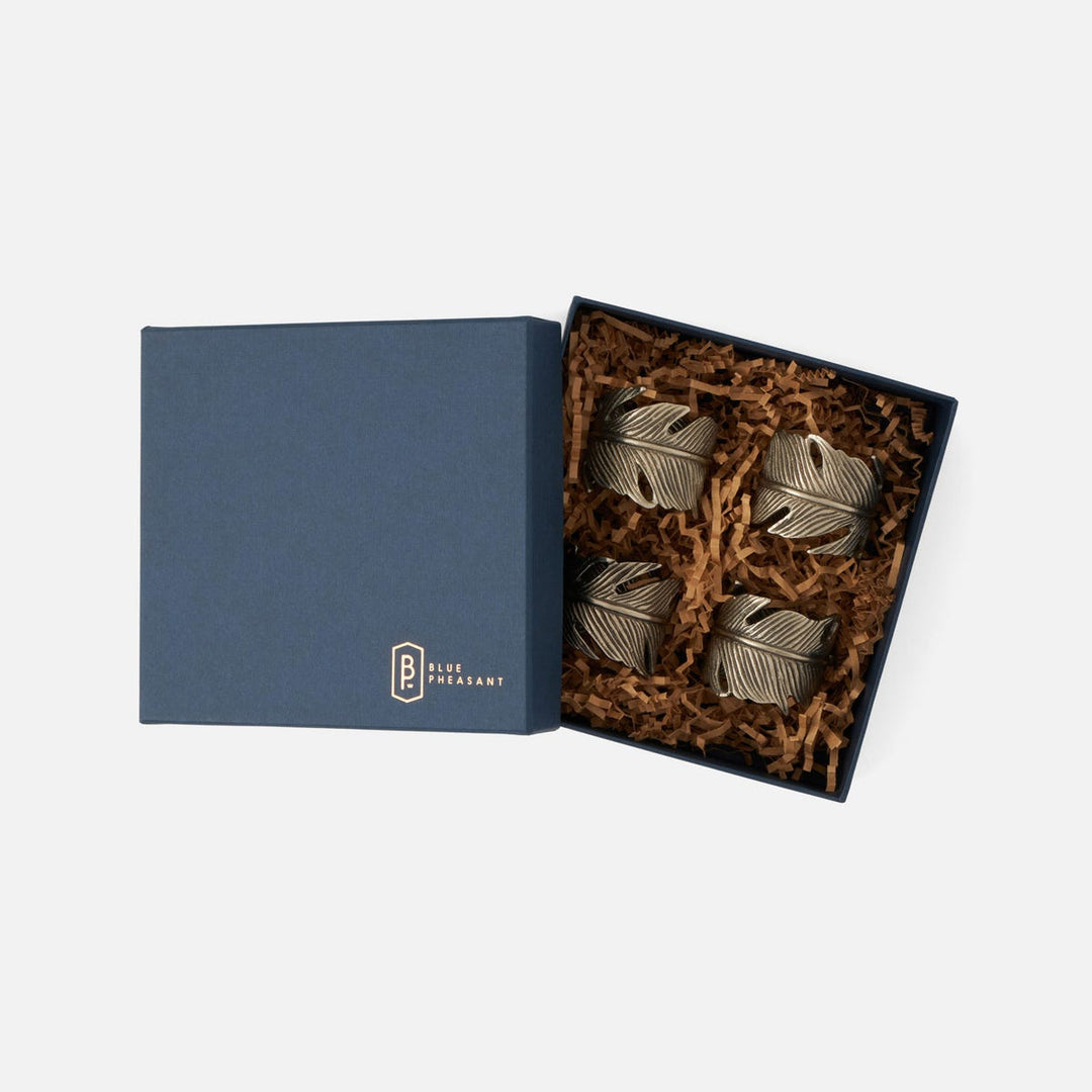 Neela Antiqued Pewter Napkin Ring Brass Boxed Set Of 4