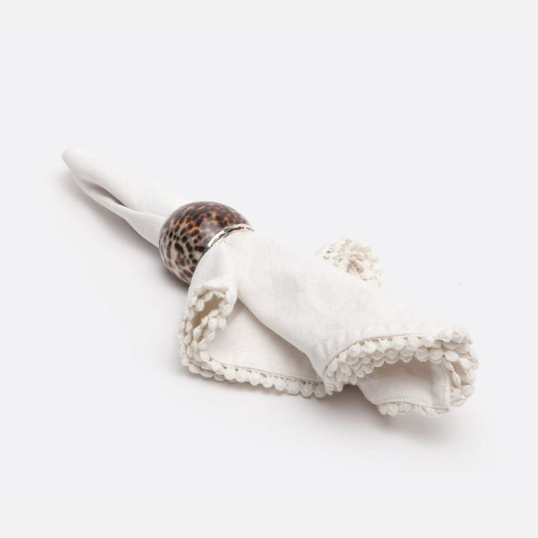 Olivia Tiger Cowrie Shell Napkin Ring Boxed Set Of 4