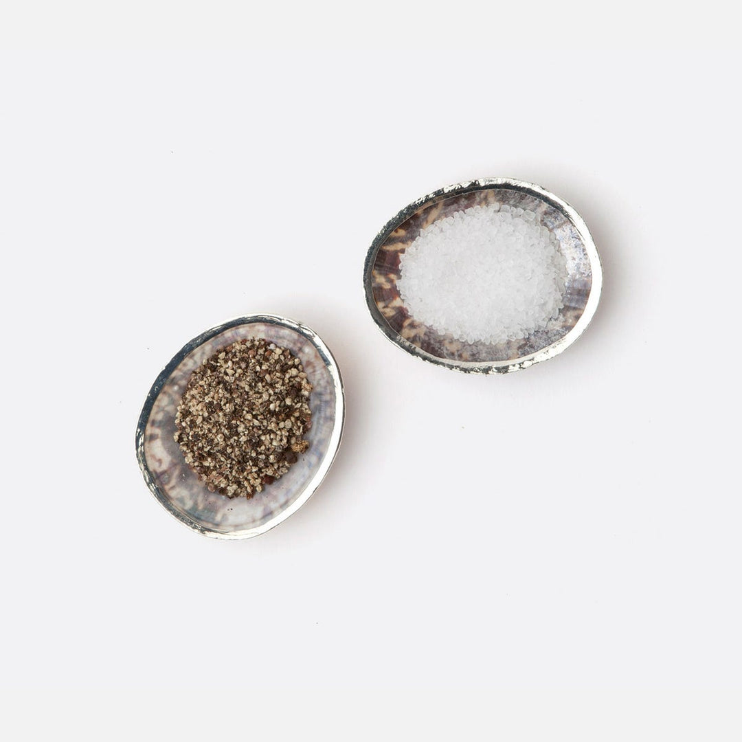 Penelope Natural/Warm Silver Limpet Shell Salt & Pepper Pinch Bowls Set/4 Boxed