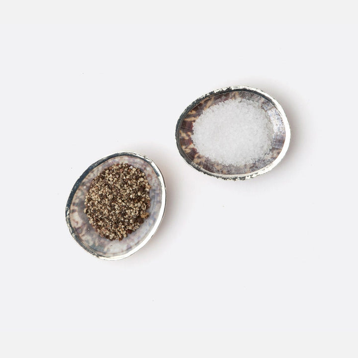 Penelope Natural/Warm Silver Limpet Shell Salt & Pepper Pinch Bowls Set/4 Boxed