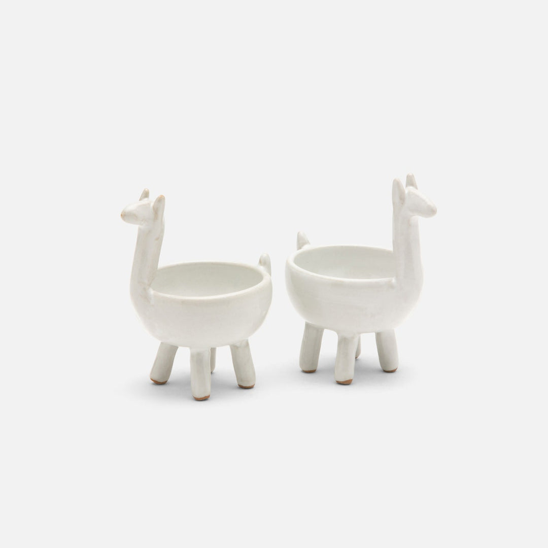 Percy White Glaze Llama Pinch Bowls Boxed Set Of 2