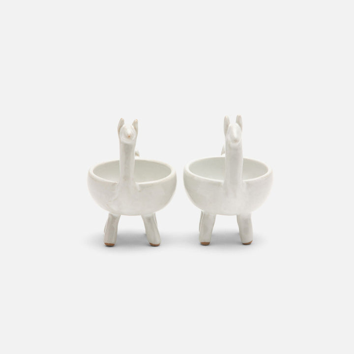 Percy White Glaze Llama Pinch Bowls Boxed Set Of 2