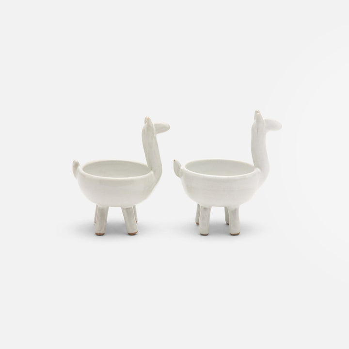 Percy White Glaze Llama Pinch Bowls Boxed Set Of 2